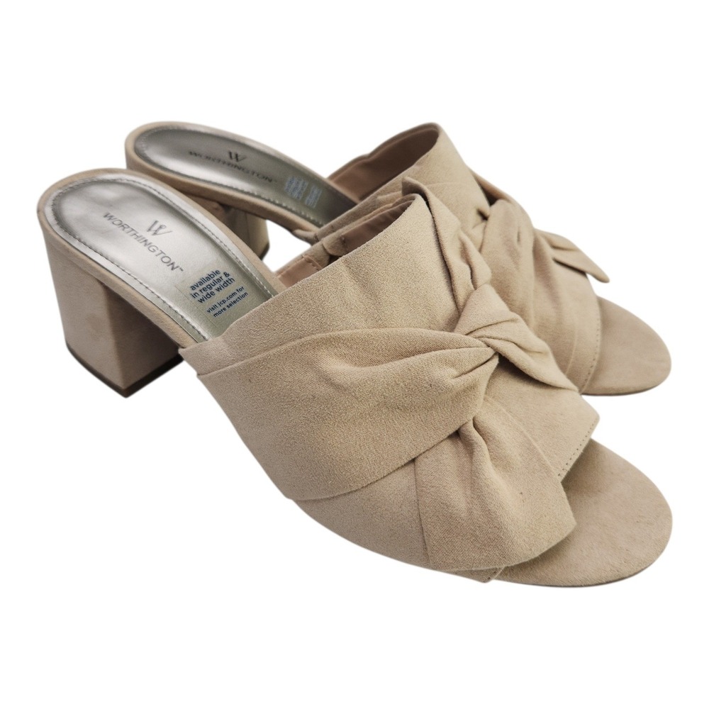 Worthington Freemont Slide Sandals Heels 10M Nude Block Heel Twisted Knot NIB